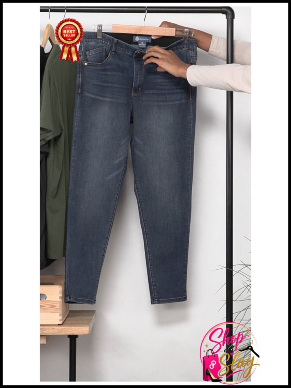 High Rise Ankle Skinny Jeans Super Stretch Slimming Panels Casual - Picture 4 of 4